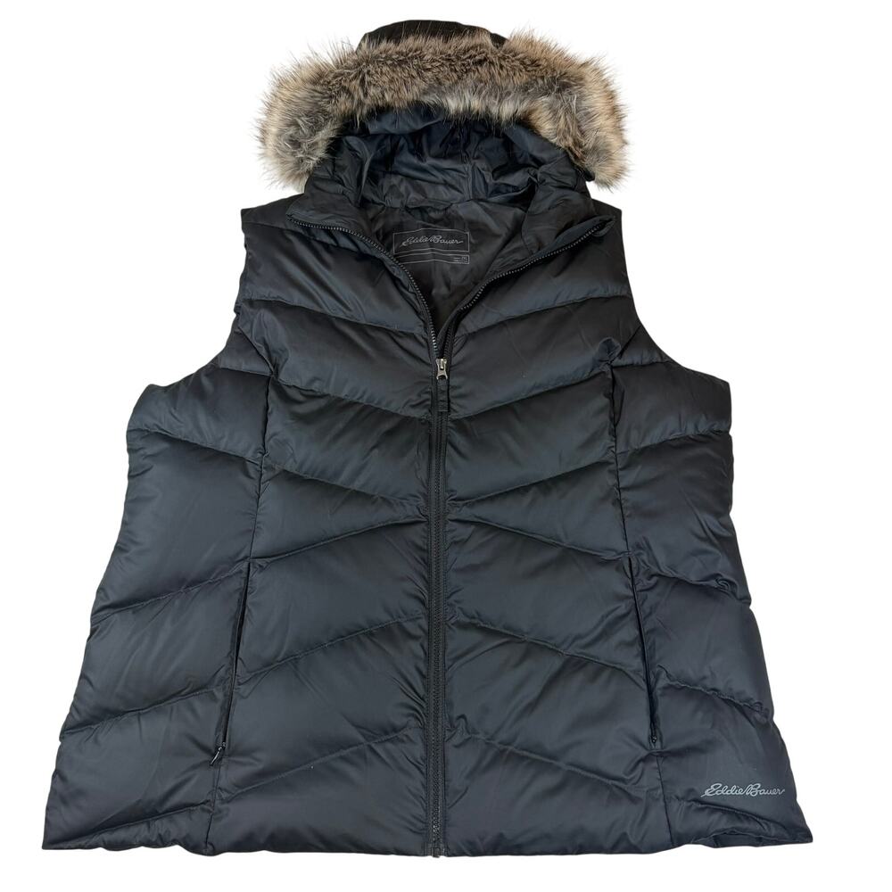 Eddie Bauer Women's 2XL Black Down Puffer Vest Hood